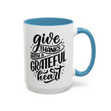 Faith Culture - Give Thanks With a Grateful Heart - Christian Thanksgiving Accent Coffee Mug, 11oz and 15oz 15oz Light Blue
