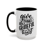 Faith Culture - Give Thanks With a Grateful Heart - Christian Thanksgiving Accent Coffee Mug, 11oz and 15oz