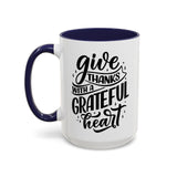 Faith Culture - Give Thanks With a Grateful Heart - Christian Thanksgiving Accent Coffee Mug, 11oz and 15oz