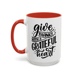 Faith Culture - Give Thanks With a Grateful Heart - Christian Thanksgiving Accent Coffee Mug, 11oz and 15oz