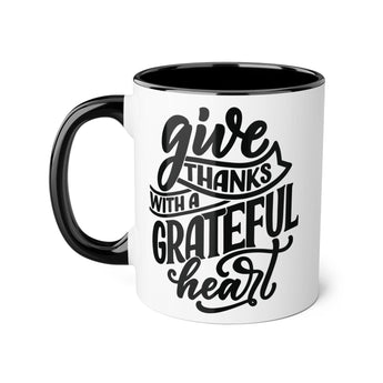 Faith Culture - Give Thanks with a Grateful Heart - Christian Thanksgiving Accent Mug, 11oz Black 11oz