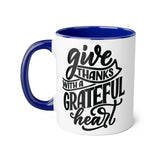 Faith Culture - Give Thanks with a Grateful Heart - Christian Thanksgiving Accent Mug, 11oz Blue 11oz