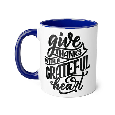 Faith Culture - Give Thanks with a Grateful Heart - Christian Thanksgiving Accent Mug, 11oz Blue 11oz
