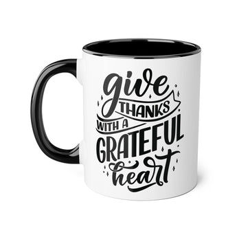Faith Culture - Give Thanks with a Grateful Heart - Christian Thanksgiving Accent Mug, 11oz Black 11oz