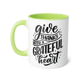 Faith Culture - Give Thanks with a Grateful Heart - Christian Thanksgiving Accent Mug, 11oz Light Green 11oz