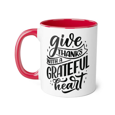 Faith Culture - Give Thanks with a Grateful Heart - Christian Thanksgiving Accent Mug, 11oz Red 11oz