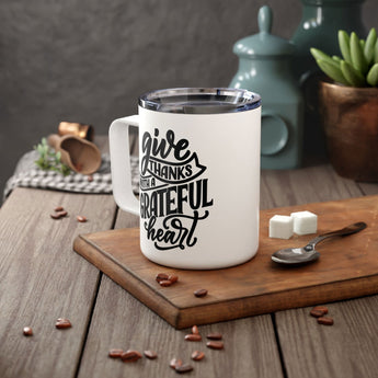 Faith Culture - Give Thanks with a Grateful Heart - Christian Thanksgiving Insulated Coffee Mug, 10oz 10oz White