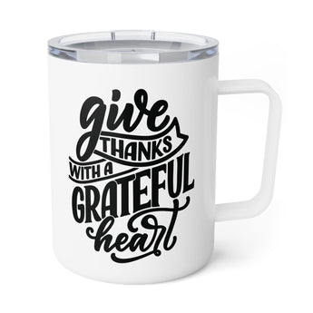 Faith Culture - Give Thanks with a Grateful Heart - Christian Thanksgiving Insulated Coffee Mug, 10oz