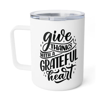 Faith Culture - Give Thanks with a Grateful Heart - Christian Thanksgiving Insulated Coffee Mug, 10oz 10oz White