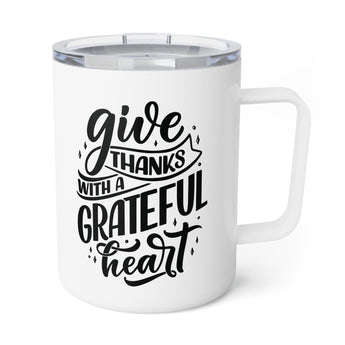 Faith Culture - Give Thanks with a Grateful Heart - Christian Thanksgiving Insulated Coffee Mug, 10oz