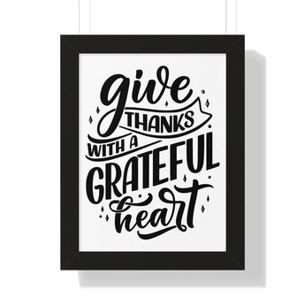 Faith Culture - Give Thanks with a Grateful Heart - Christian Thanksgiving Wall Art 12″ x 16″ Black