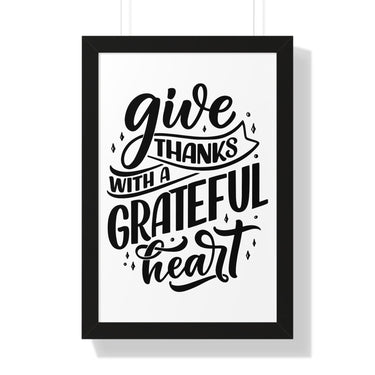 Faith Culture - Give Thanks with a Grateful Heart - Christian Thanksgiving Wall Art 16″ x 24″ Black
