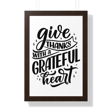 Faith Culture - Give Thanks with a Grateful Heart - Christian Thanksgiving Wall Art 16″ x 24″ Walnut