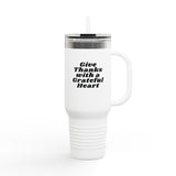 Faith Culture - Give Thanks with a Grateful Heart Insulated Travel Mug 40oz Christian Thanksgiving Gift Stainless Steel 40oz White