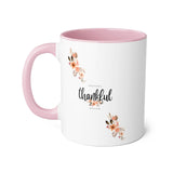 Faith Culture - Grateful, Thankful, Blessed Floral - Christian Thanksgiving Accent Mug, 11oz Pink 11oz