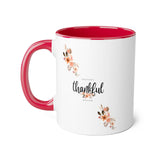 Faith Culture - Grateful, Thankful, Blessed Floral - Christian Thanksgiving Accent Mug, 11oz Red 11oz