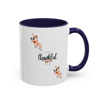 Faith Culture - Grateful, Thankful, Blessed Floral Christian Accent Coffee Mug, 11oz and 15oz 11oz Navy
