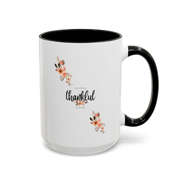 Faith Culture - Grateful, Thankful, Blessed Floral Christian Accent Coffee Mug, 11oz and 15oz 15oz Black
