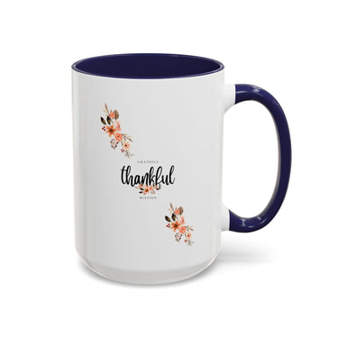 Faith Culture - Grateful, Thankful, Blessed Floral Christian Accent Coffee Mug, 11oz and 15oz 15oz Navy