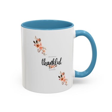 Faith Culture - Grateful, Thankful, Blessed Floral Christian Accent Coffee Mug, 11oz and 15oz 11oz Light Blue