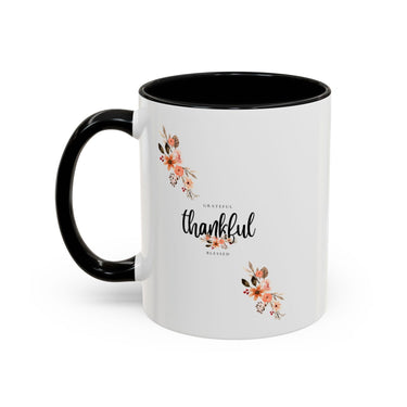 Faith Culture - Grateful, Thankful, Blessed Floral Christian Accent Coffee Mug, 11oz and 15oz