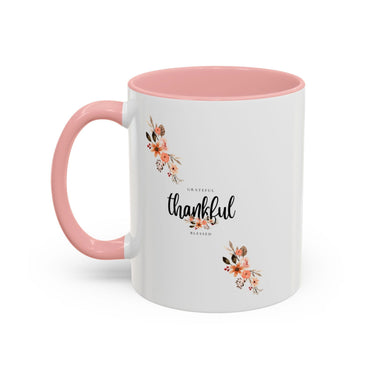 Faith Culture - Grateful, Thankful, Blessed Floral Christian Accent Coffee Mug, 11oz and 15oz
