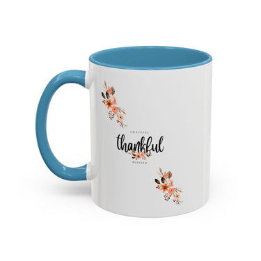Faith Culture - Grateful, Thankful, Blessed Floral Christian Accent Coffee Mug, 11oz and 15oz