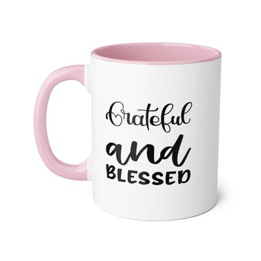 Faith Culture - Grateful and Blessed - Christian Thanksgiving Mug, 11oz Pink 11oz