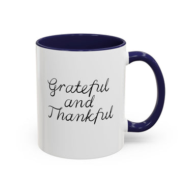 Faith Culture - Grateful and Thankful - Christian Thanksgiving Accent Coffee Mug, 11oz and 15oz 11oz Navy