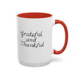 Faith Culture - Grateful and Thankful - Christian Thanksgiving Accent Coffee Mug, 11oz and 15oz 15oz Red