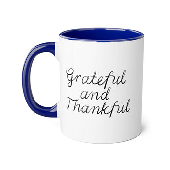 Faith Culture - Grateful and Thankful - Christian Thanksgiving Accent Mug, 11oz Blue 11oz