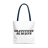 Faith Culture - Gratitude Always Christian Tote Bag Thanksgiving Gift Inspirational Everyday Bag 18" × 18'' Navy