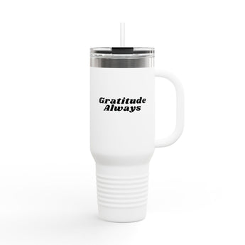 Faith Culture - Gratitude Always Insulated Travel Mug 40oz Christian Thanksgiving Gift Stainless Steel 40oz White