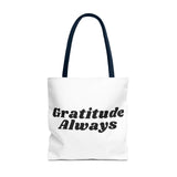 Faith Culture - Gratitude Always Tote Bag Thanksgiving Gift Christian Inspirational Carryall 18" × 18'' Navy