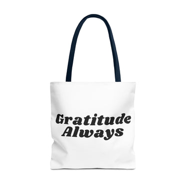 Faith Culture - Gratitude Always Tote Bag Thanksgiving Gift Christian Inspirational Carryall 18" × 18'' Navy