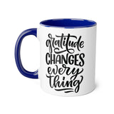 Faith Culture - Gratitude Changes Everything - Christian Thanksgiving Accent Mug, 11oz Blue 11oz