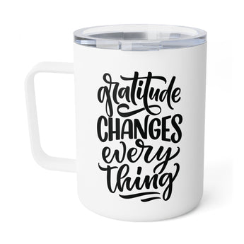 Faith Culture - Gratitude Changes Everything - Christian Thanksgiving Insulated Coffee Mug, 10oz