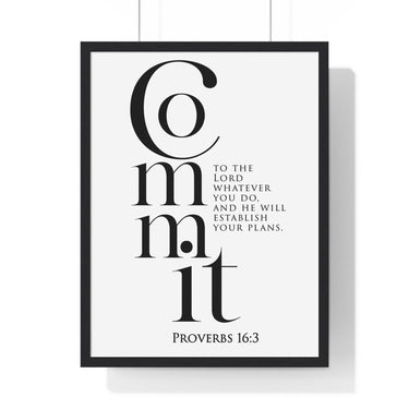 Faith Culture - Guided Steps - Proverbs 16:3 - Christian Wall Art 18″ x 24″ Black