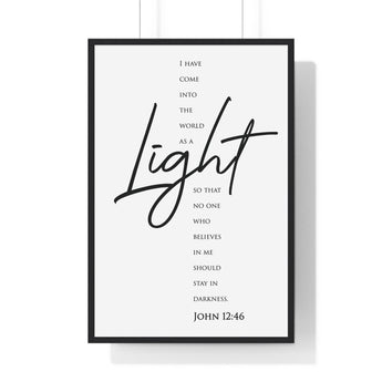 Faith Culture - Guiding Light - John 12:46 - Christian Wall Art 24″ x 36″ Black
