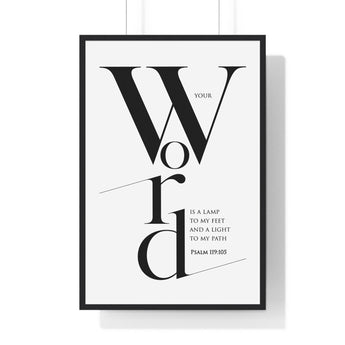 Faith Culture - Guiding Light - Psalm 119:105 - Christian Wall Art 24″ x 36″ Black