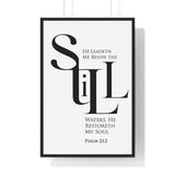 Faith Culture - "He Leads Me Beside Quiet Waters" - Psalm 23:2 Christian Vertical Framed Wall Art 24″ x 36″ Black