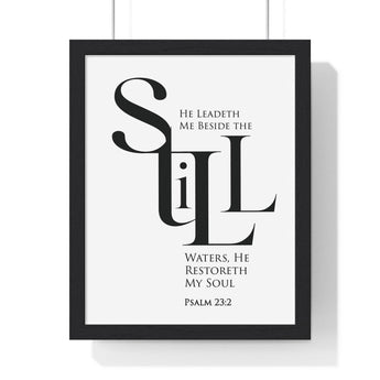 Faith Culture - "He Leads Me Beside Quiet Waters" - Psalm 23:2 Christian Vertical Framed Wall Art 11″ x 14″ Black