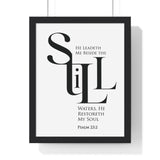 Faith Culture - "He Leads Me Beside Quiet Waters" - Psalm 23:2 Christian Vertical Framed Wall Art 11″ x 14″ Black