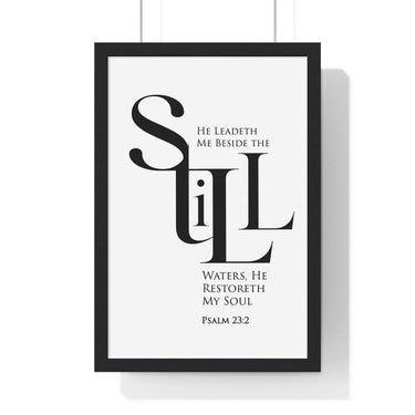 Faith Culture - "He Leads Me Beside Quiet Waters" - Psalm 23:2 Christian Vertical Framed Wall Art 12″ x 18″ Black