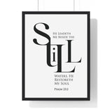 Faith Culture - "He Leads Me Beside Quiet Waters" - Psalm 23:2 Christian Vertical Framed Wall Art 18″ x 24″ Black