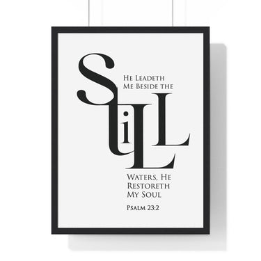 Faith Culture - "He Leads Me Beside Quiet Waters" - Psalm 23:2 Christian Vertical Framed Wall Art 18″ x 24″ Black