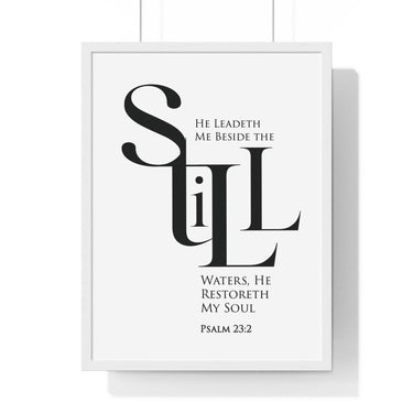 Faith Culture - "He Leads Me Beside Quiet Waters" - Psalm 23:2 Christian Vertical Framed Wall Art 18″ x 24″ White