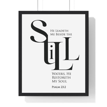 Faith Culture - "He Leads Me Beside Quiet Waters" - Psalm 23:2 Christian Vertical Framed Wall Art 16" x 20" Black