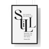 Faith Culture - "He Leads Me Beside Quiet Waters" - Psalm 23:2 Christian Vertical Framed Wall Art 20" x 30" Black