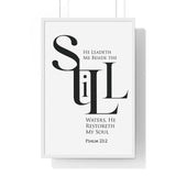 Faith Culture - "He Leads Me Beside Quiet Waters" - Psalm 23:2 Christian Vertical Framed Wall Art 20" x 30" White